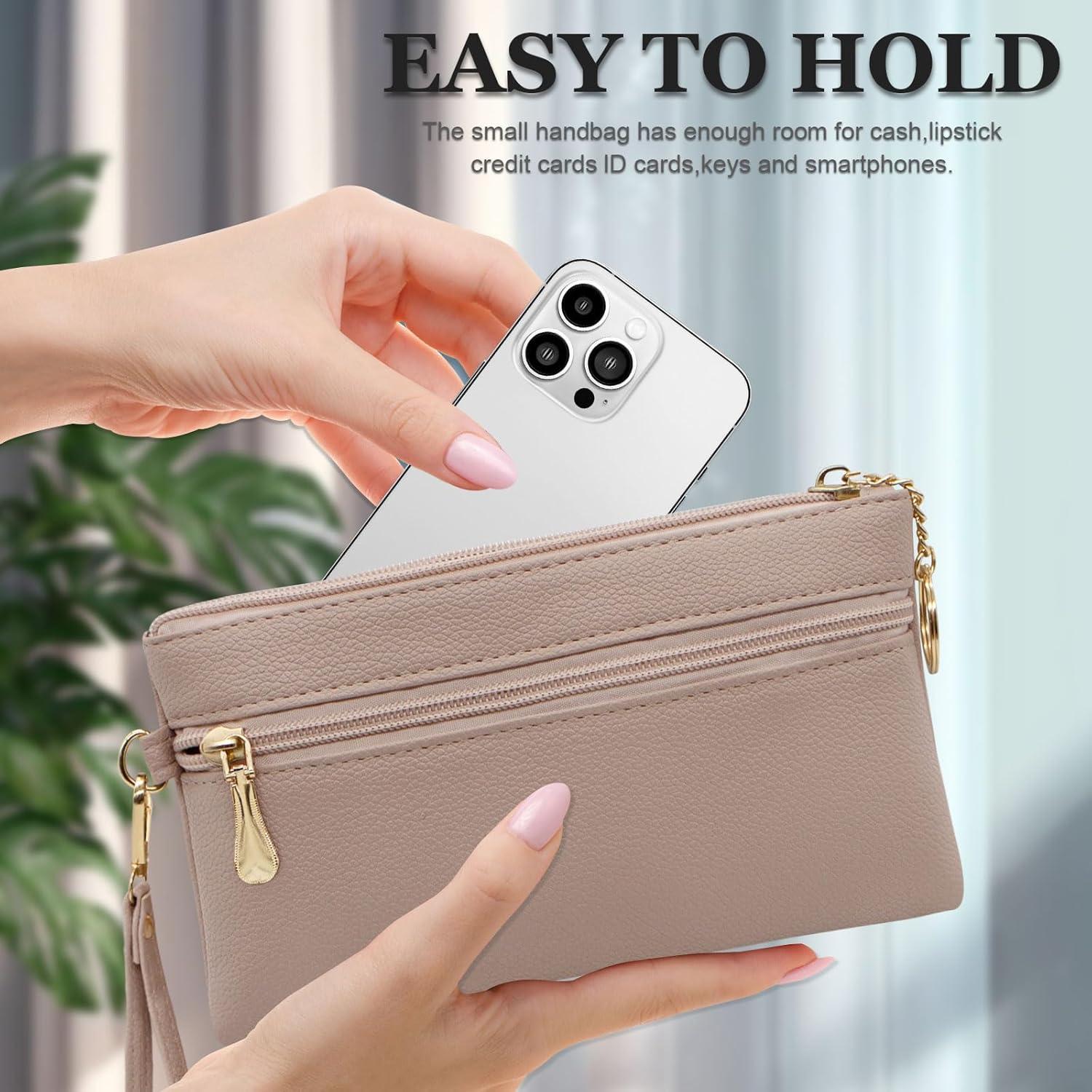 Cartera de muñeca LJCZKA de cuero PU para mujer, nude