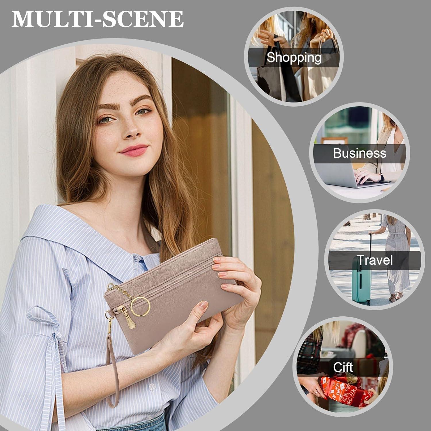 Cartera de muñeca LJCZKA de cuero PU para mujer, nude