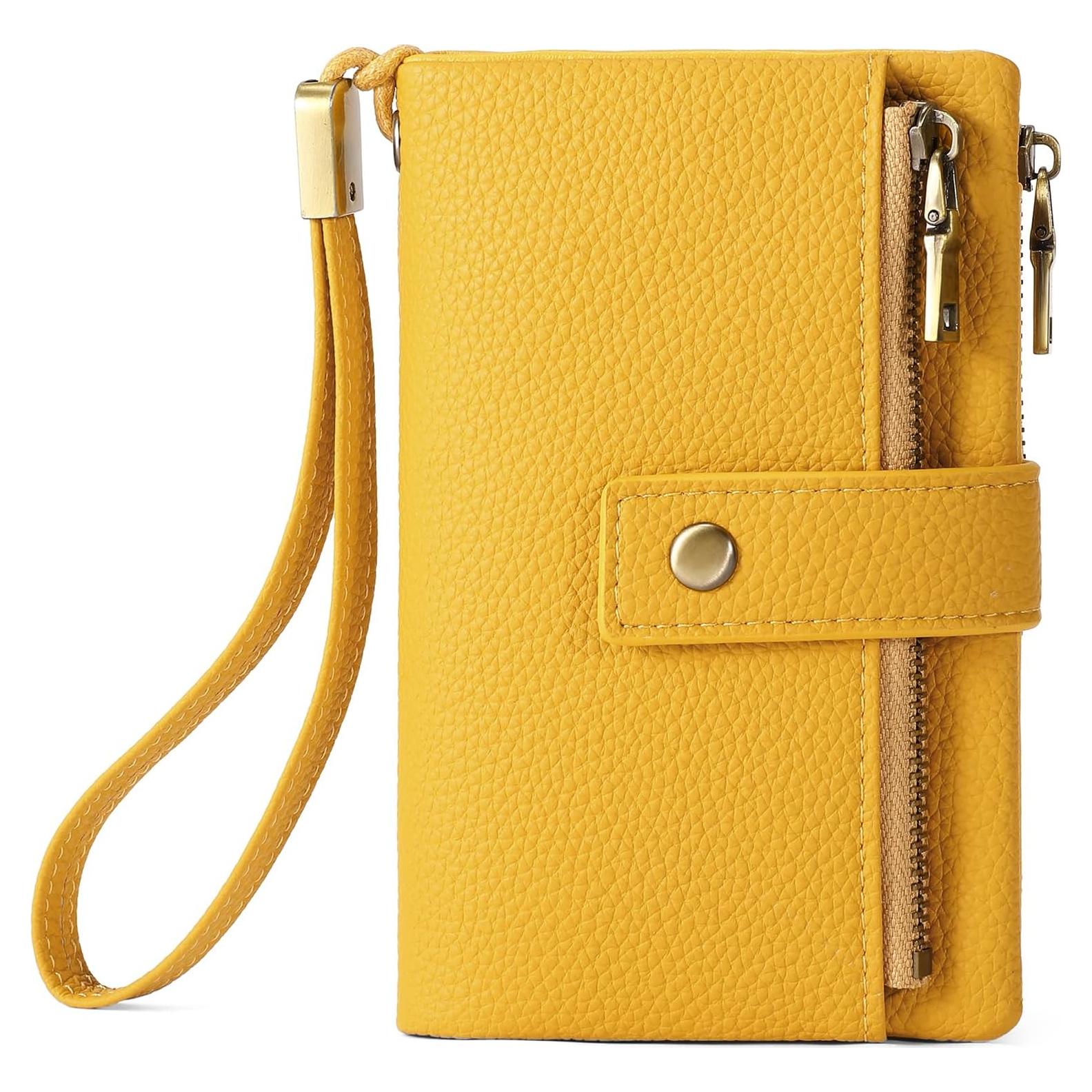Cartera Pequeña SENDEFN de Cuero con Bloqueo RFID Amarillo