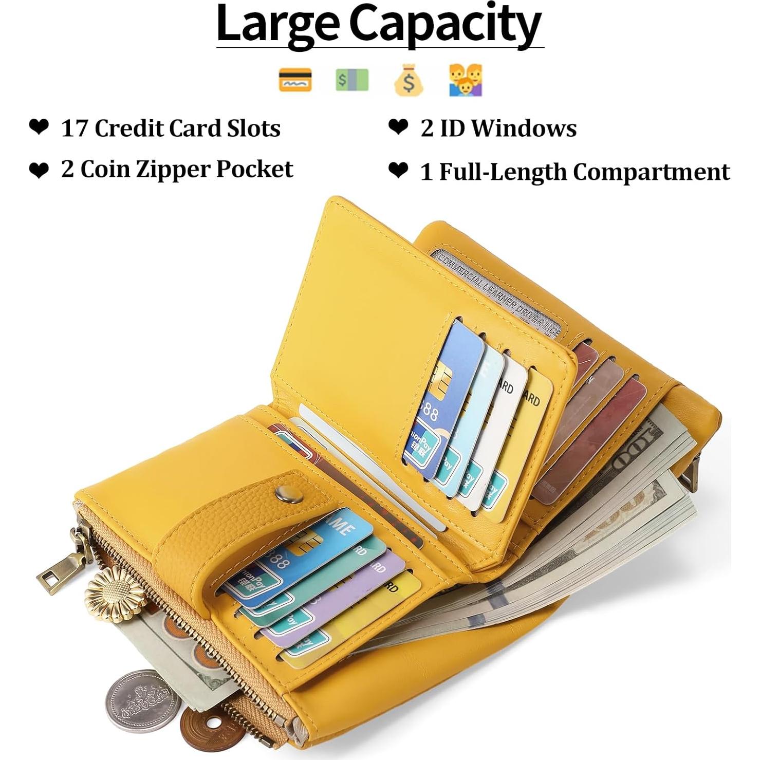 Cartera Pequeña SENDEFN de Cuero con Bloqueo RFID Amarillo