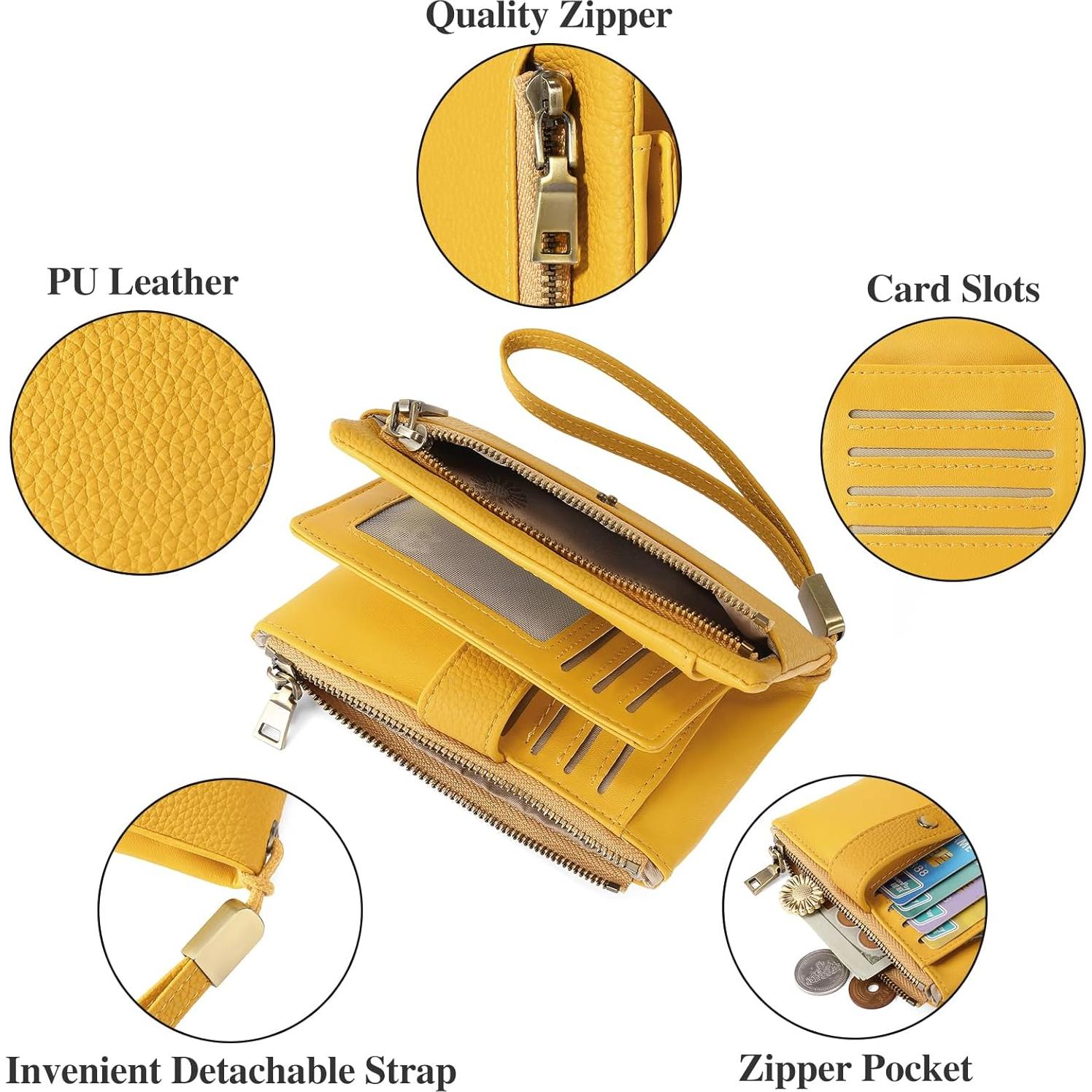 Cartera Pequeña SENDEFN de Cuero con Bloqueo RFID Amarillo