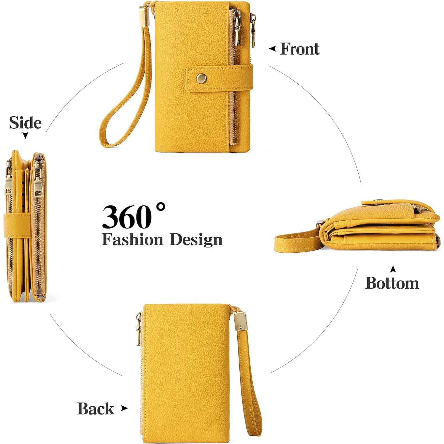 Cartera Pequeña SENDEFN de Cuero con Bloqueo RFID Amarillo