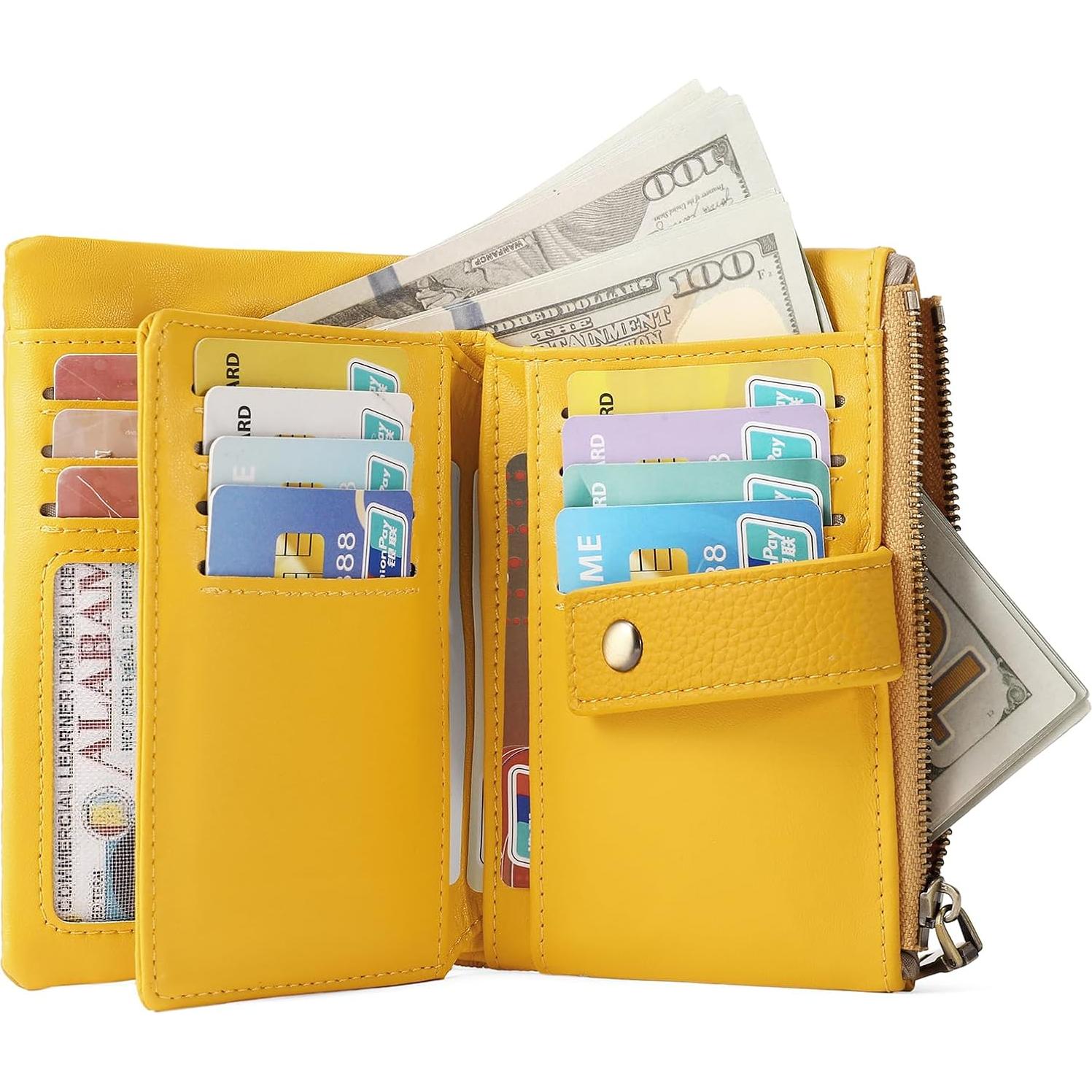 Cartera Pequeña SENDEFN de Cuero con Bloqueo RFID Amarillo