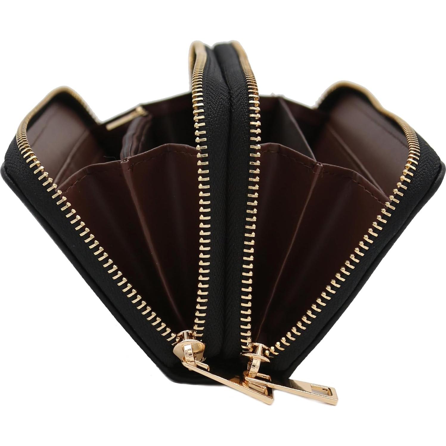 Cartera de muñeca PU FashionPuzzle negra con doble cremallera