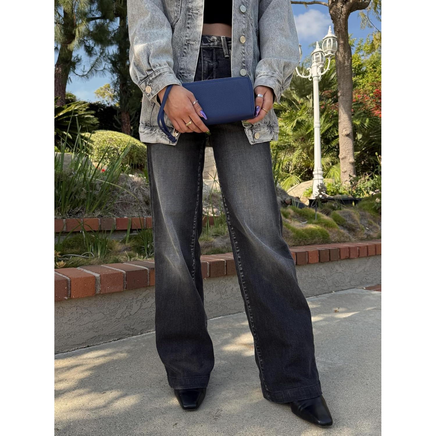 Cartera de muñeca PU FashionPuzzle negra con doble cremallera