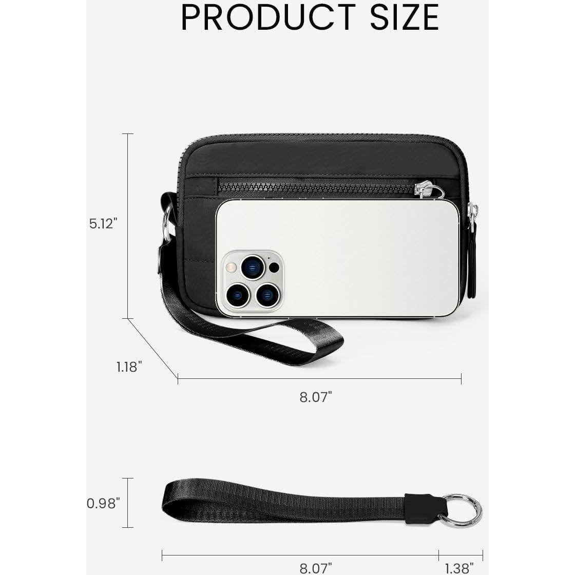 Cartera de muñeca para mujeres Nylon Acolchada RFID Negro