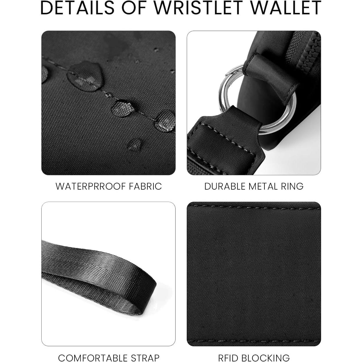 Cartera de muñeca para mujeres Nylon Acolchada RFID Negro