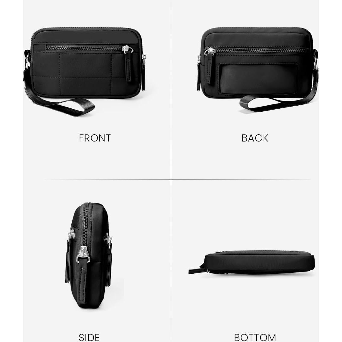 Cartera de muñeca para mujeres Nylon Acolchada RFID Negro