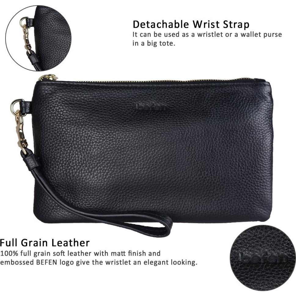 Cartera de Muñeca de Cuero Befen con Bloqueo RFID - Negro