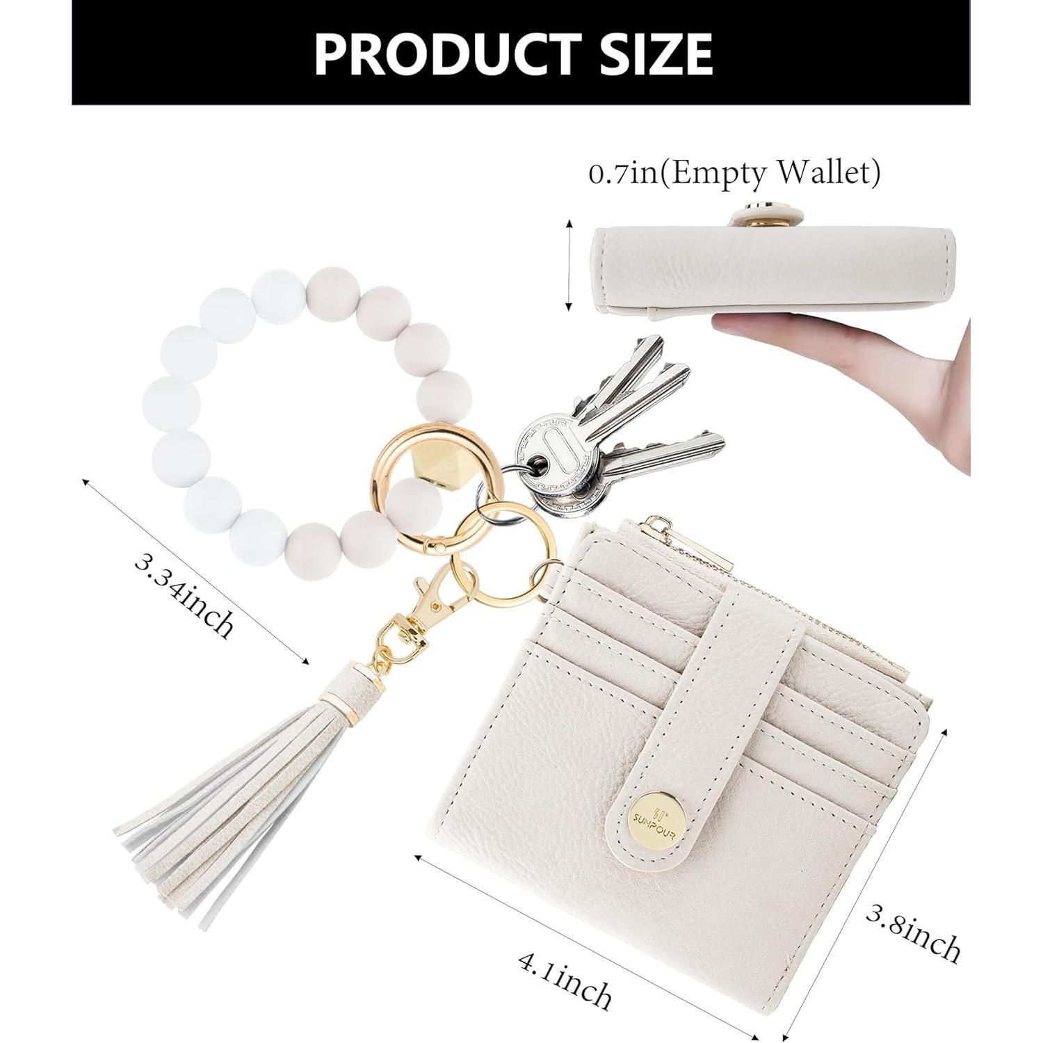 Cartera de muñeca RFID Sunpour Beige con llavero y 10 ranuras