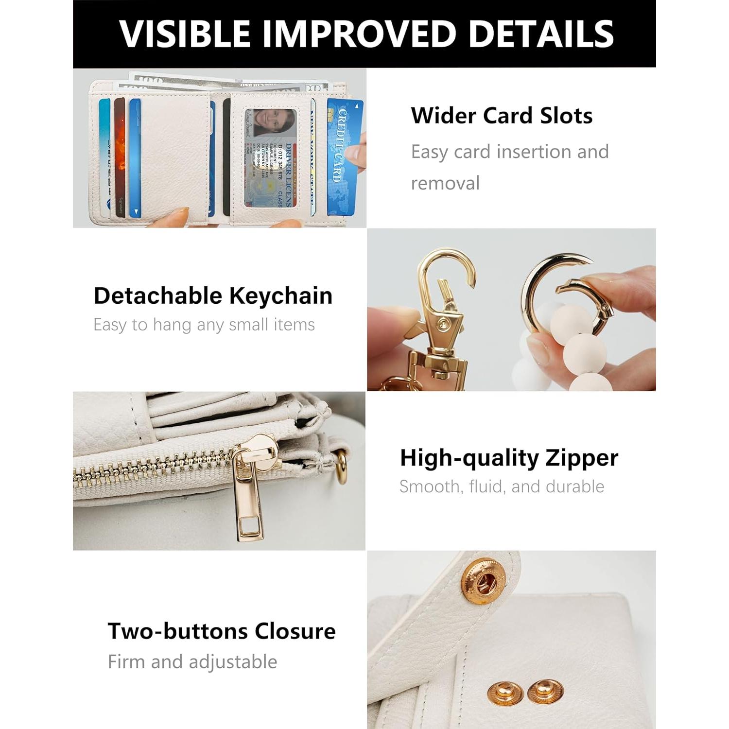 Cartera de muñeca RFID Sunpour Beige con llavero y 10 ranuras