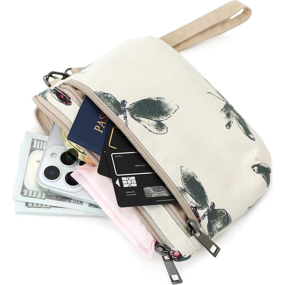 Cartera de muñeca BBORGDC blanca con cremallera y bolsillo