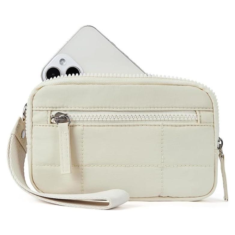 Cartera de Muñeca DOB SECHS Beige con Bloqueo RFID y 3 Bolsillos