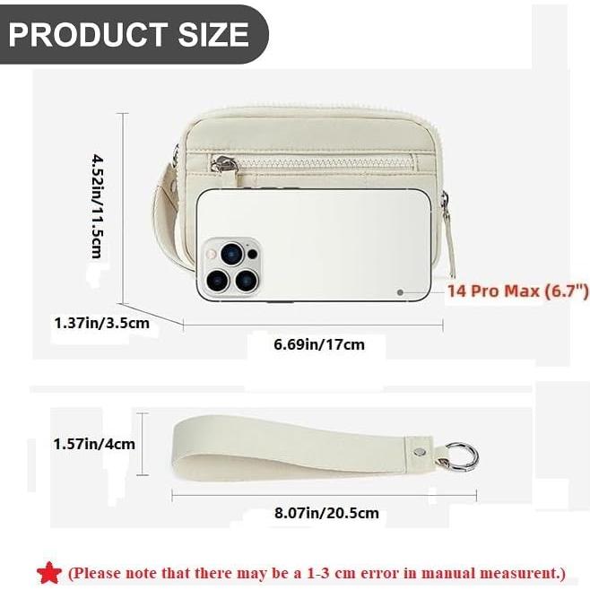 Cartera de Muñeca DOB SECHS Beige con Bloqueo RFID y 3 Bolsillos