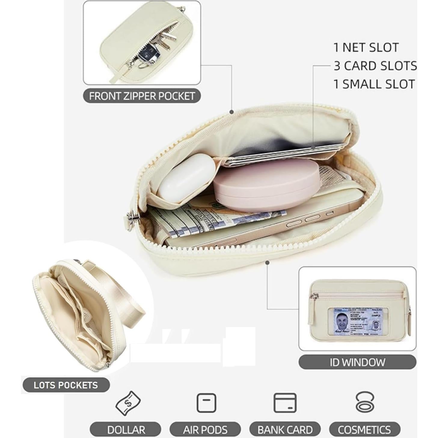 Cartera de Muñeca DOB SECHS Beige con Bloqueo RFID y 3 Bolsillos