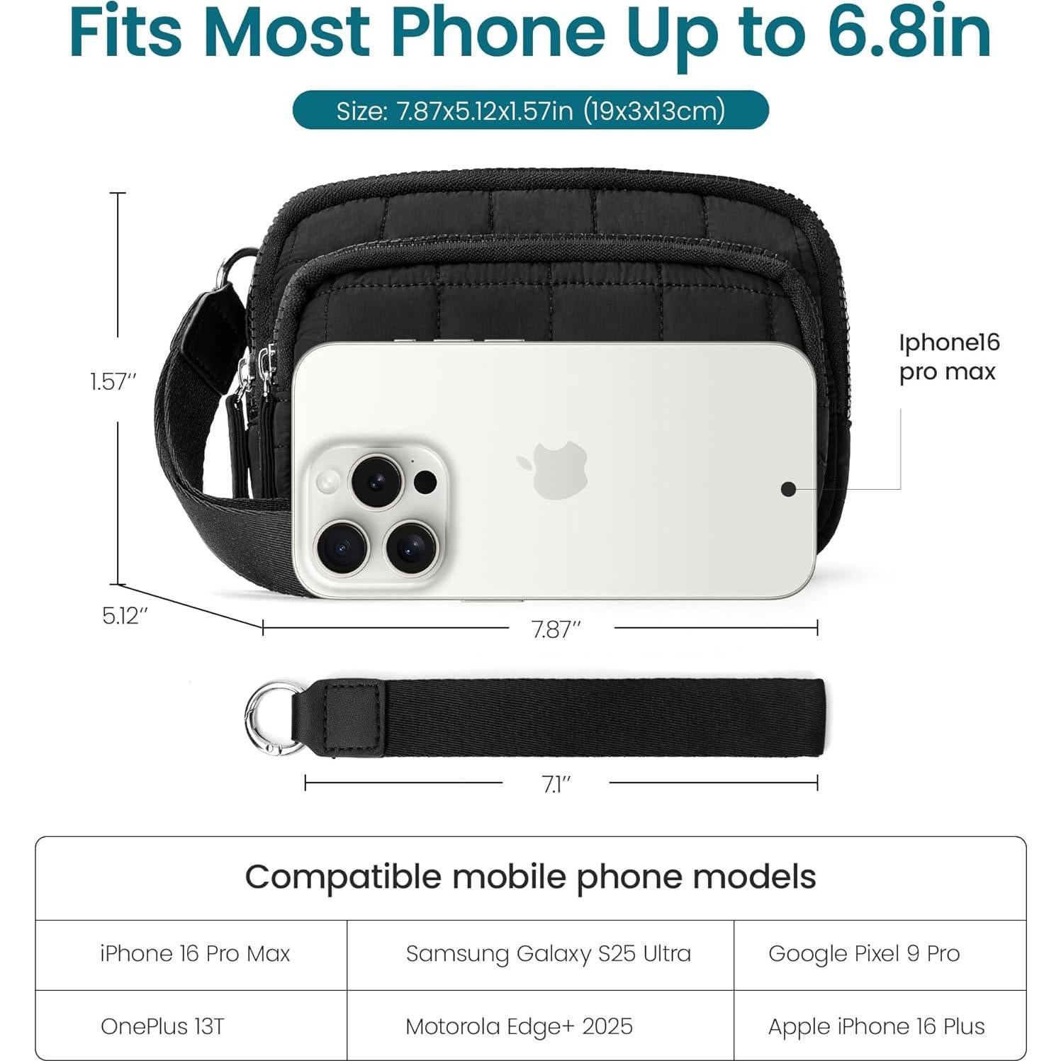 Cartera de Muñeca VONAL para Mujeres - Nailon Acolchado Negro