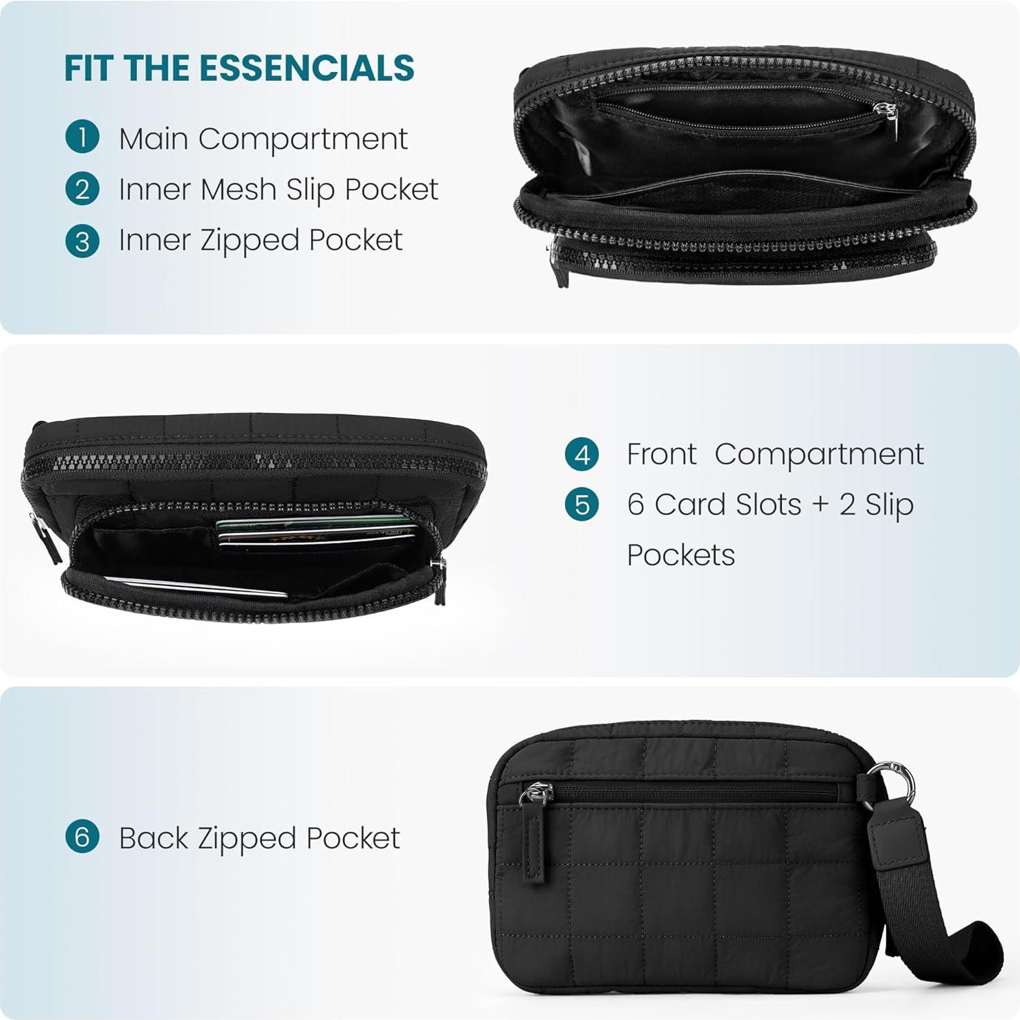 Cartera de Muñeca VONAL para Mujeres - Nailon Acolchado Negro