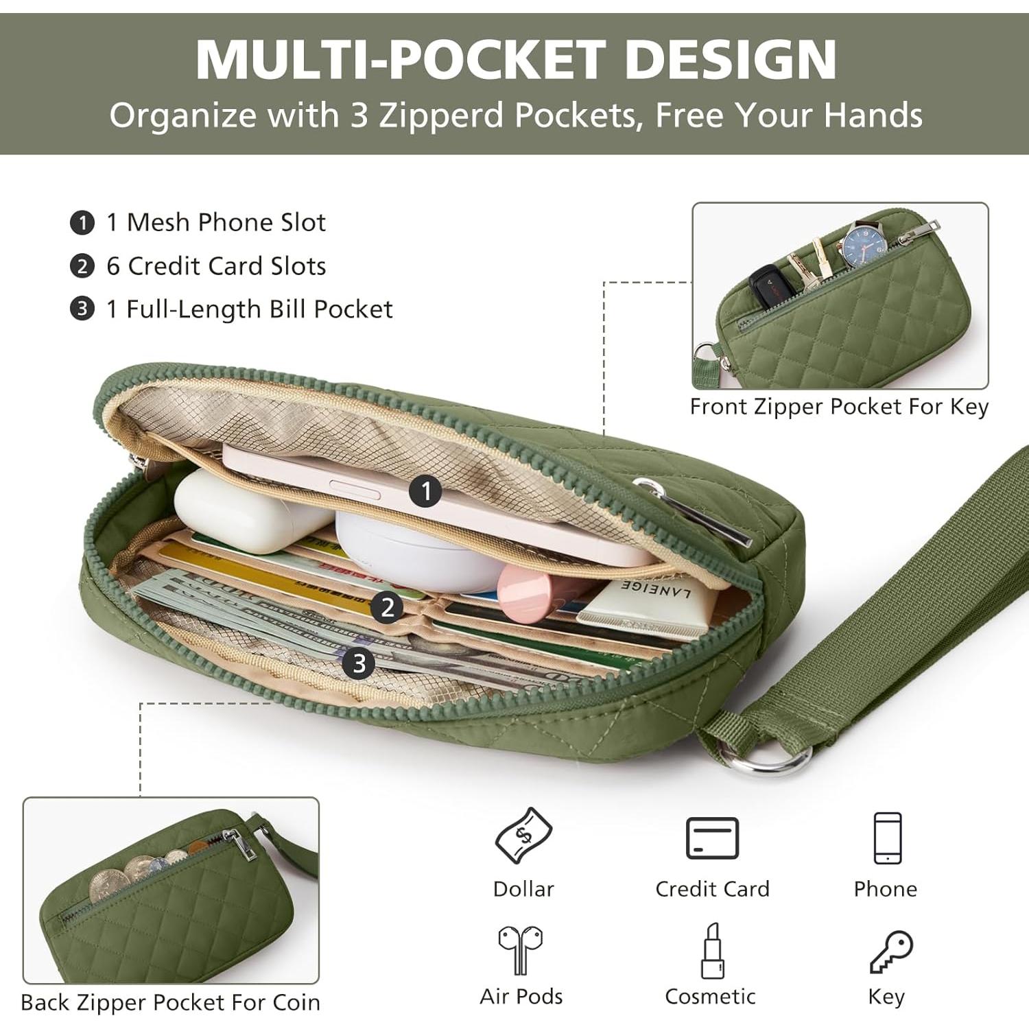 Cartera de Muñeca DIXEIGHT Verde con Protección RFID 20.1x12.7cm