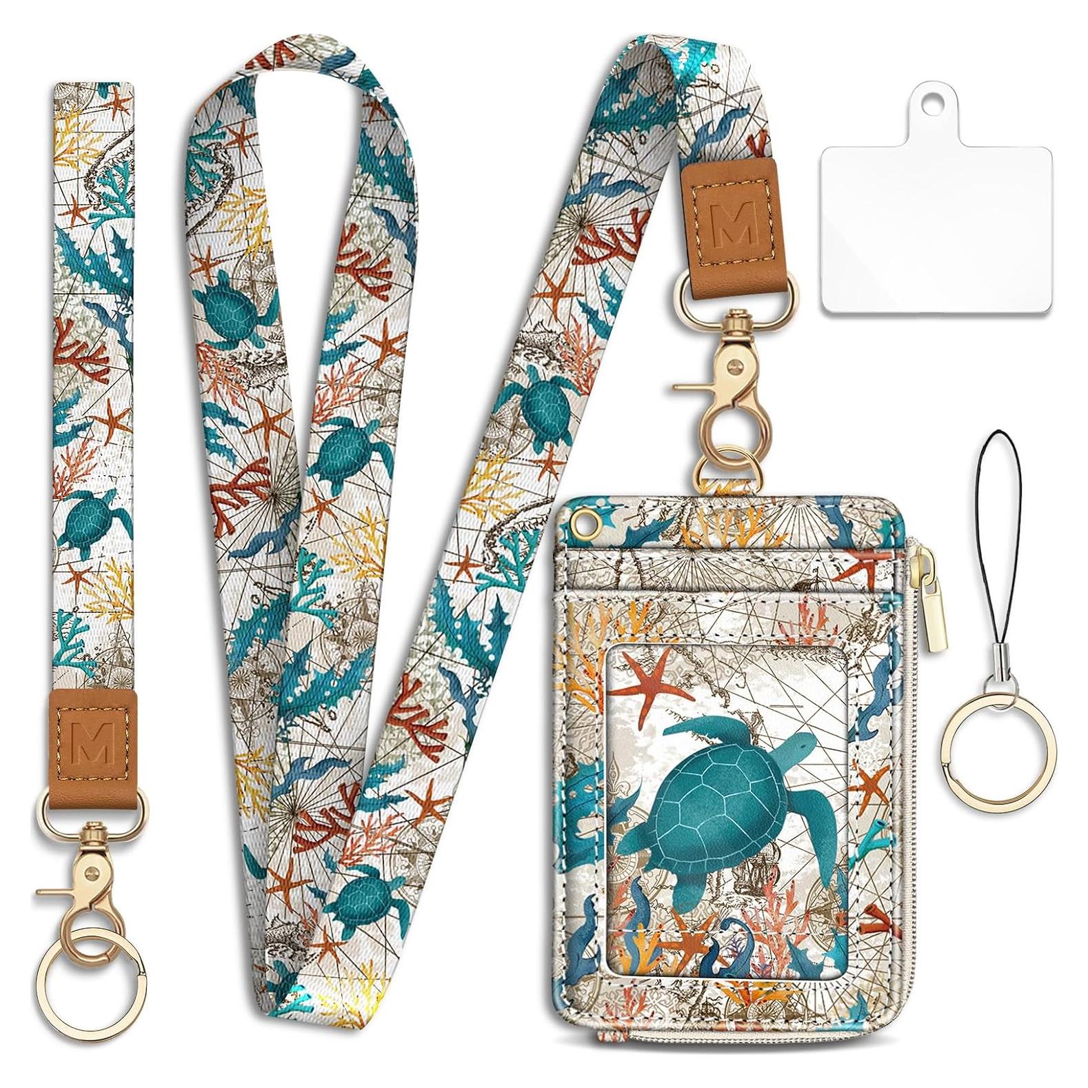 Billetera RFID Mavellin Tortuga Marina con Lanyard y Llaveros