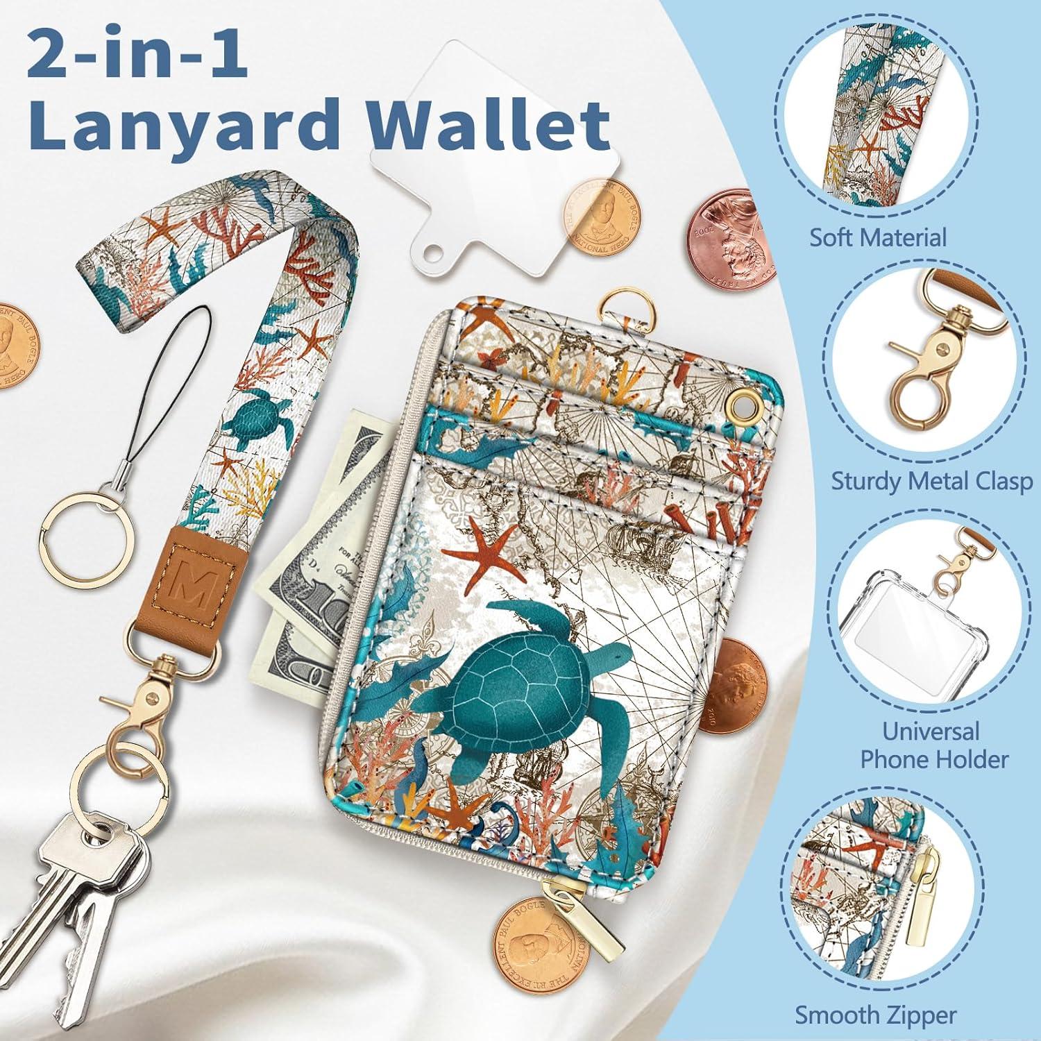 Billetera RFID Mavellin Tortuga Marina con Lanyard y Llaveros