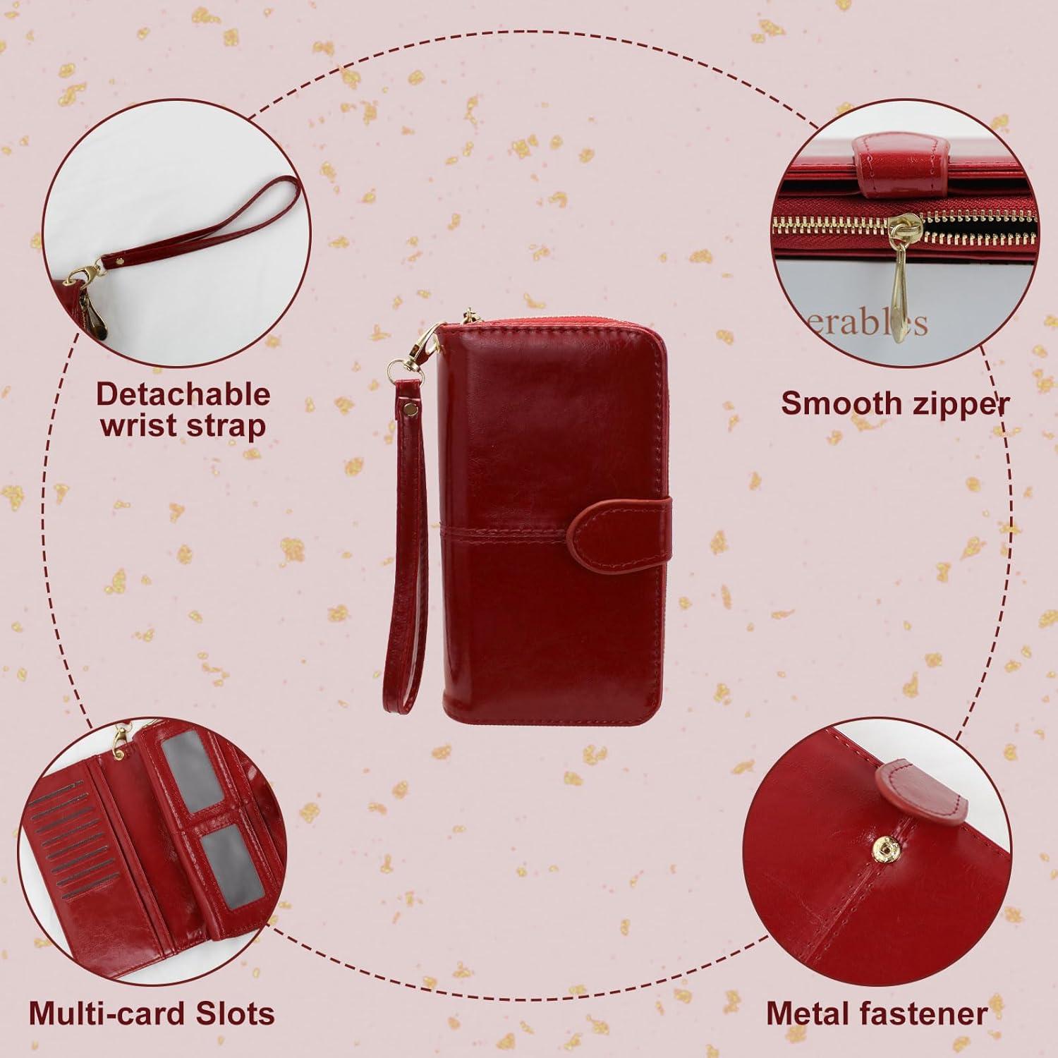 Cartera de Cuero Multifuncional AdiStylinno Roja 19x10.5cm