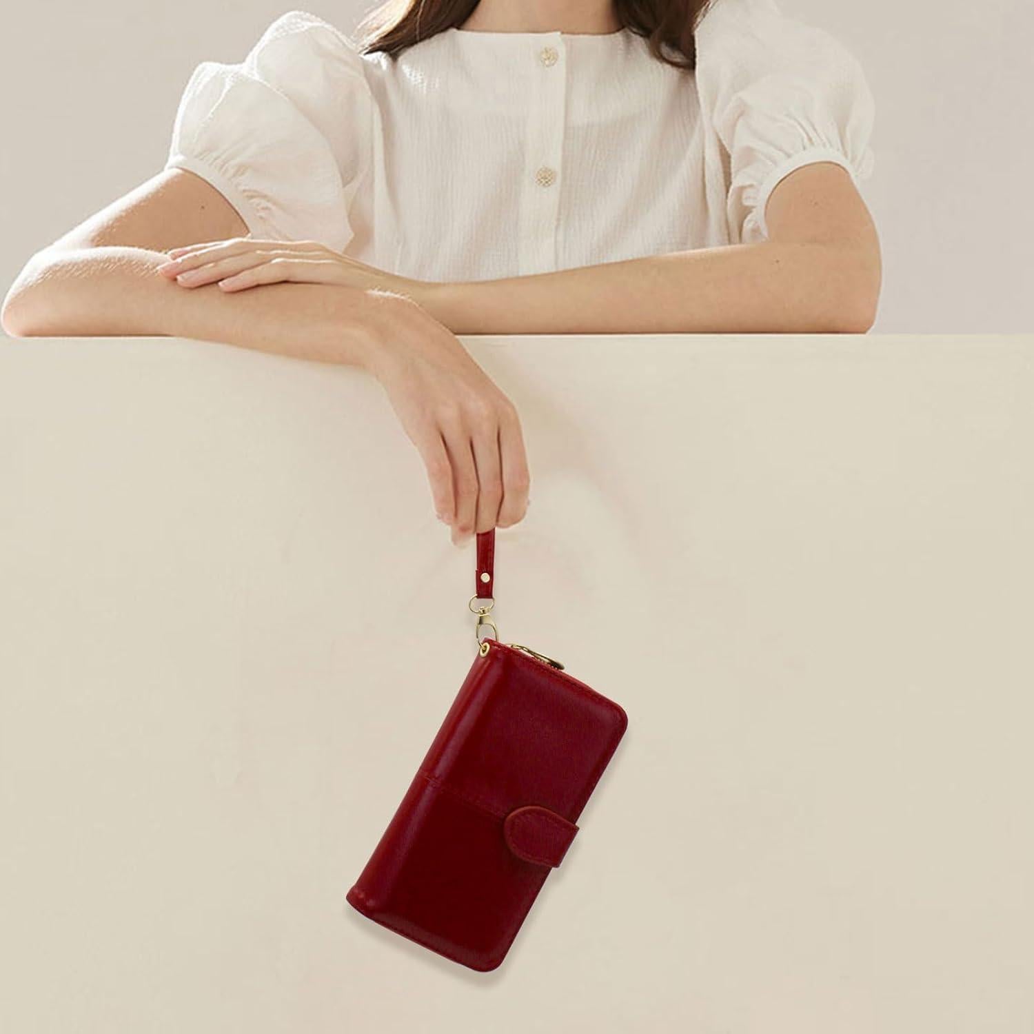 Cartera de Cuero Multifuncional AdiStylinno Roja 19x10.5cm