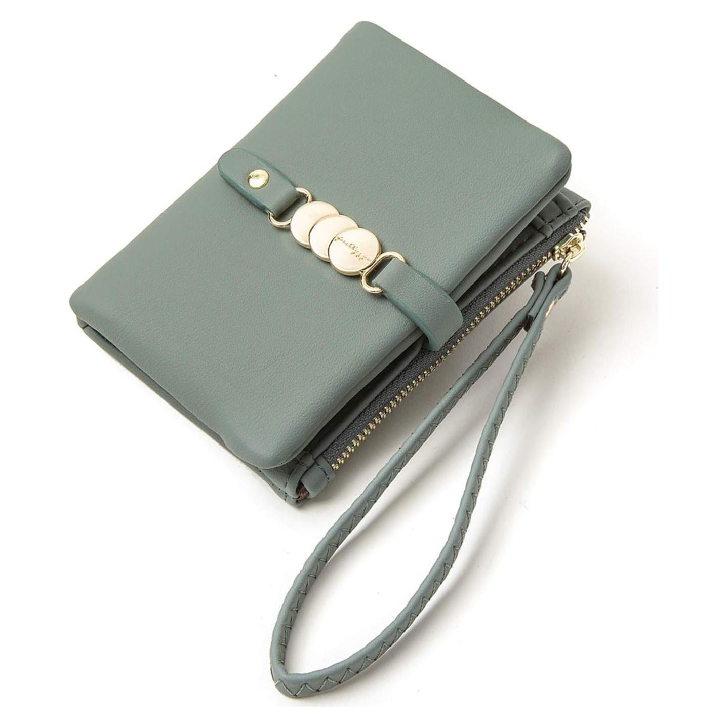 Cartera Bifold AOXON para Mujeres con Muñequera Verde