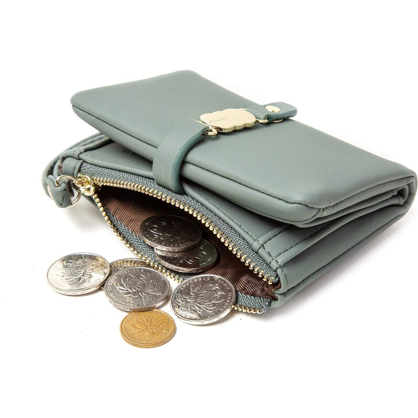 Cartera Bifold AOXON para Mujeres con Muñequera Verde