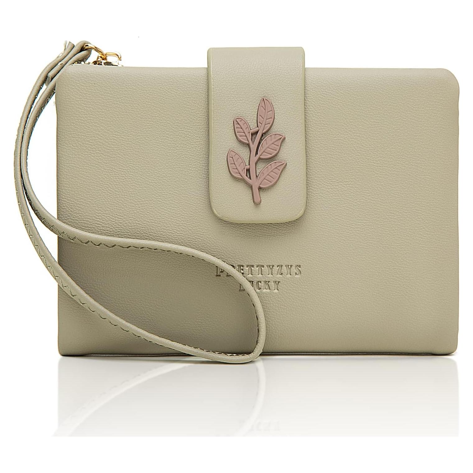 Cartera de muñeca bifold Prettyzys para mujeres - Verde grisáceo - Bloqueo RFID