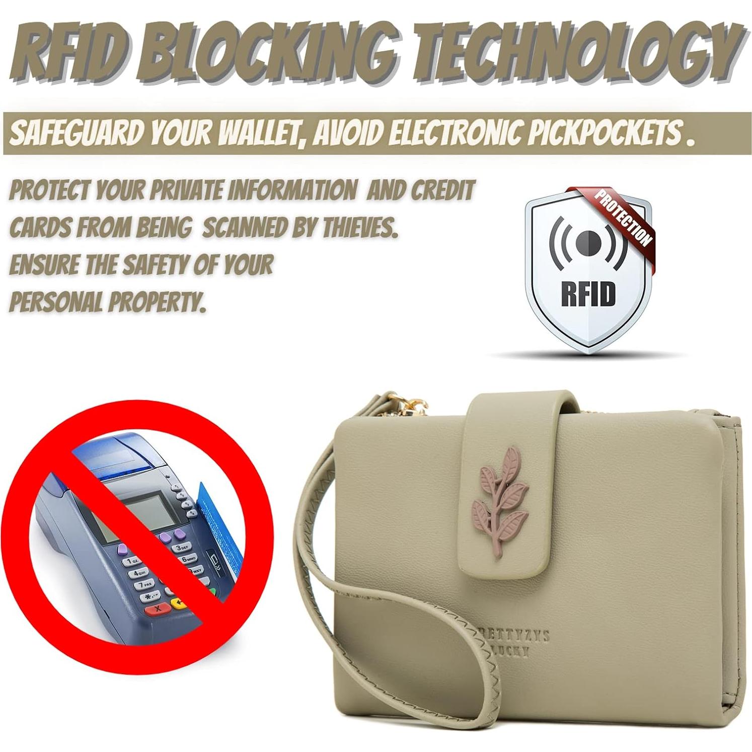 Cartera de muñeca bifold Prettyzys para mujeres - Verde grisáceo - Bloqueo RFID