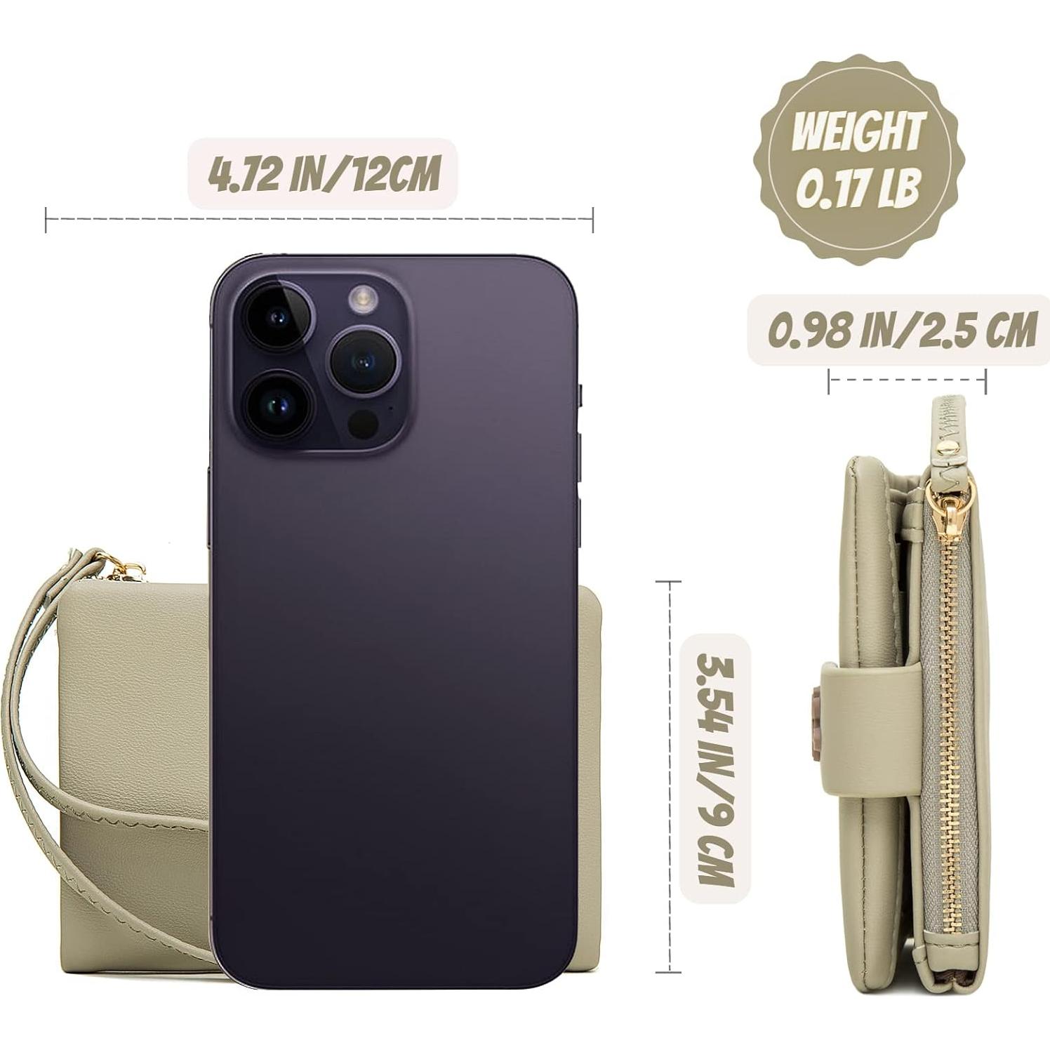 Cartera de muñeca bifold Prettyzys para mujeres - Verde grisáceo - Bloqueo RFID