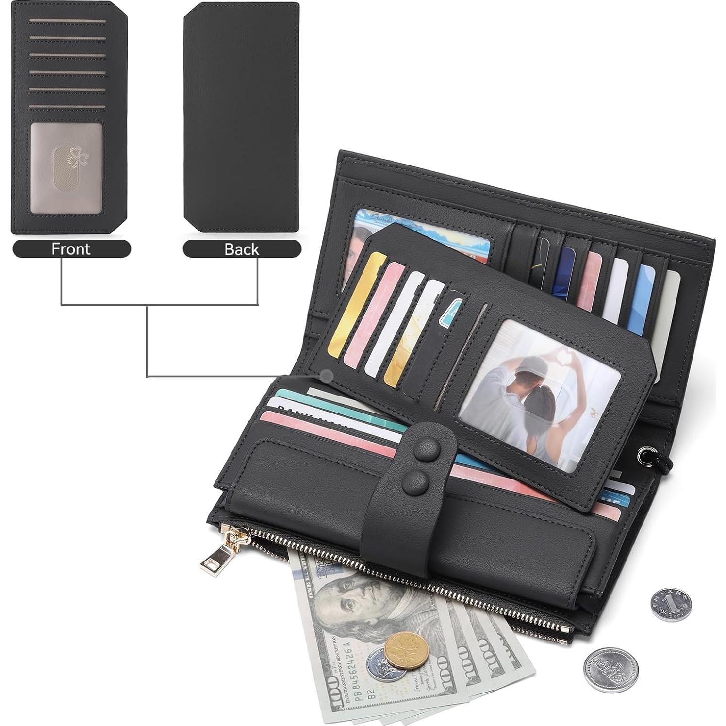 Cartera Grande de Cuero Genuino SENDEFN con Bloqueo RFID