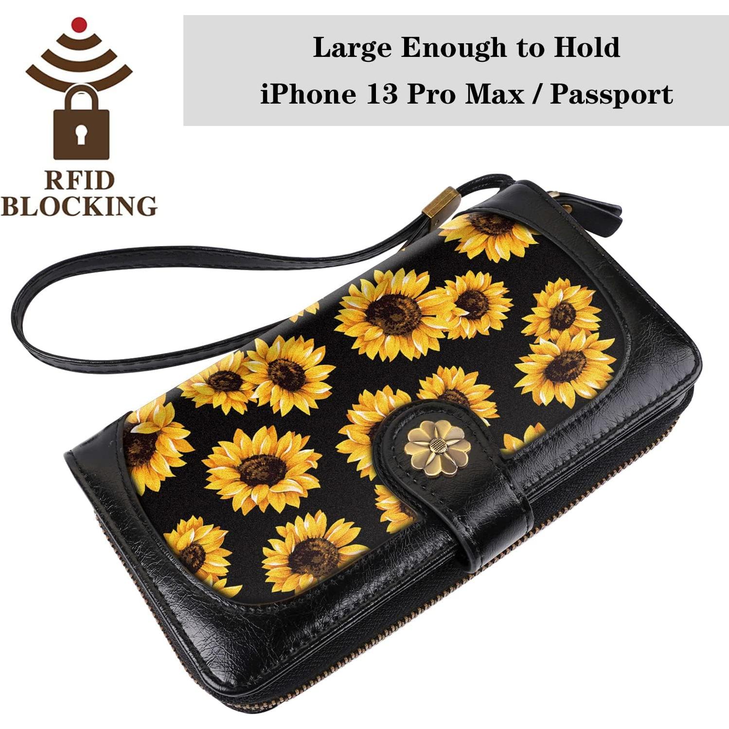 Cartera Clutch para Mujeres Girasol con Organizador y Bloqueo RFID