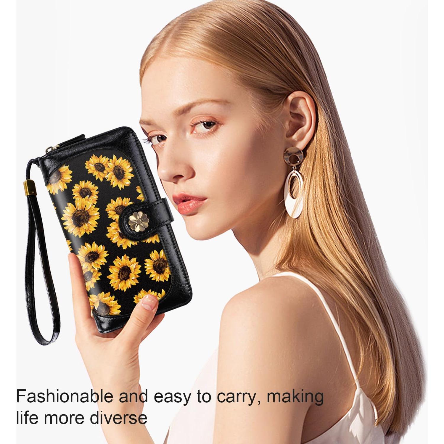 Cartera Clutch para Mujeres Girasol con Organizador y Bloqueo RFID