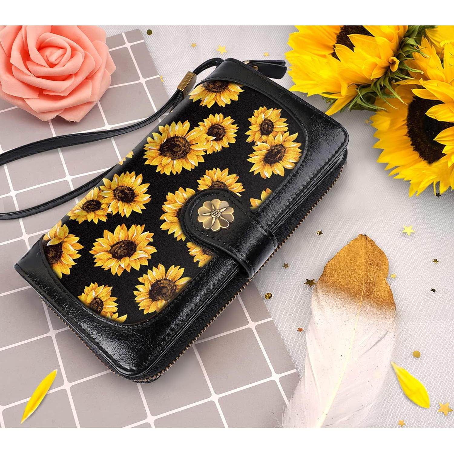 Cartera Clutch para Mujeres Girasol con Organizador y Bloqueo RFID