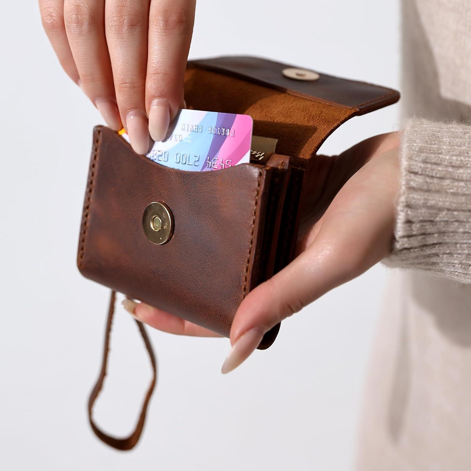 Cartera de Cuero Genuino Craftivor con Acento Floral Marrón