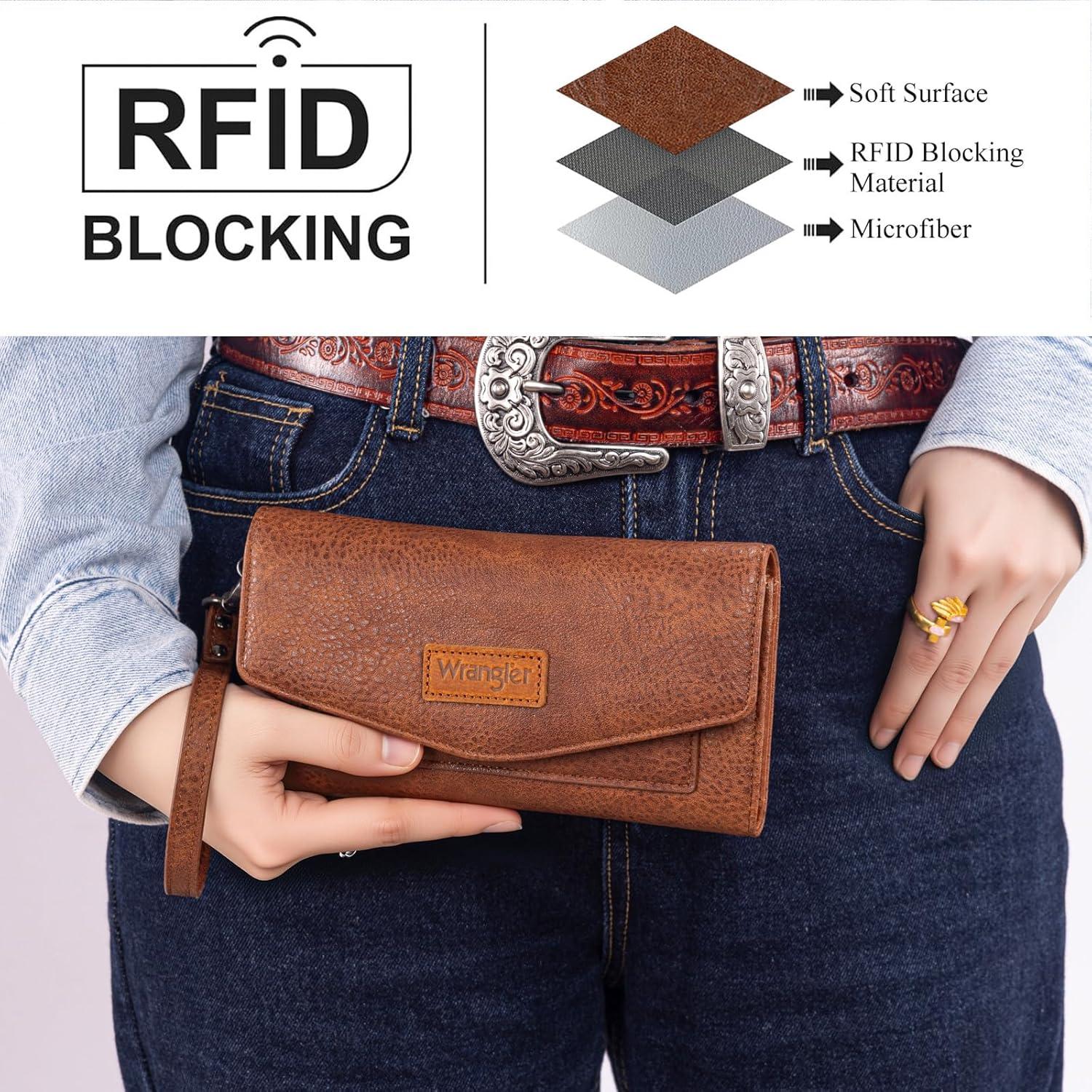 Billetera Trifold Montana West Marrón RFID para Mujeres