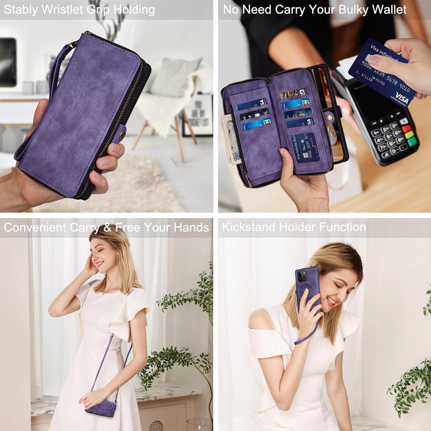 Funda Rssviss Plegable para iPhone 16 Pro 6.3" Morado con RFID