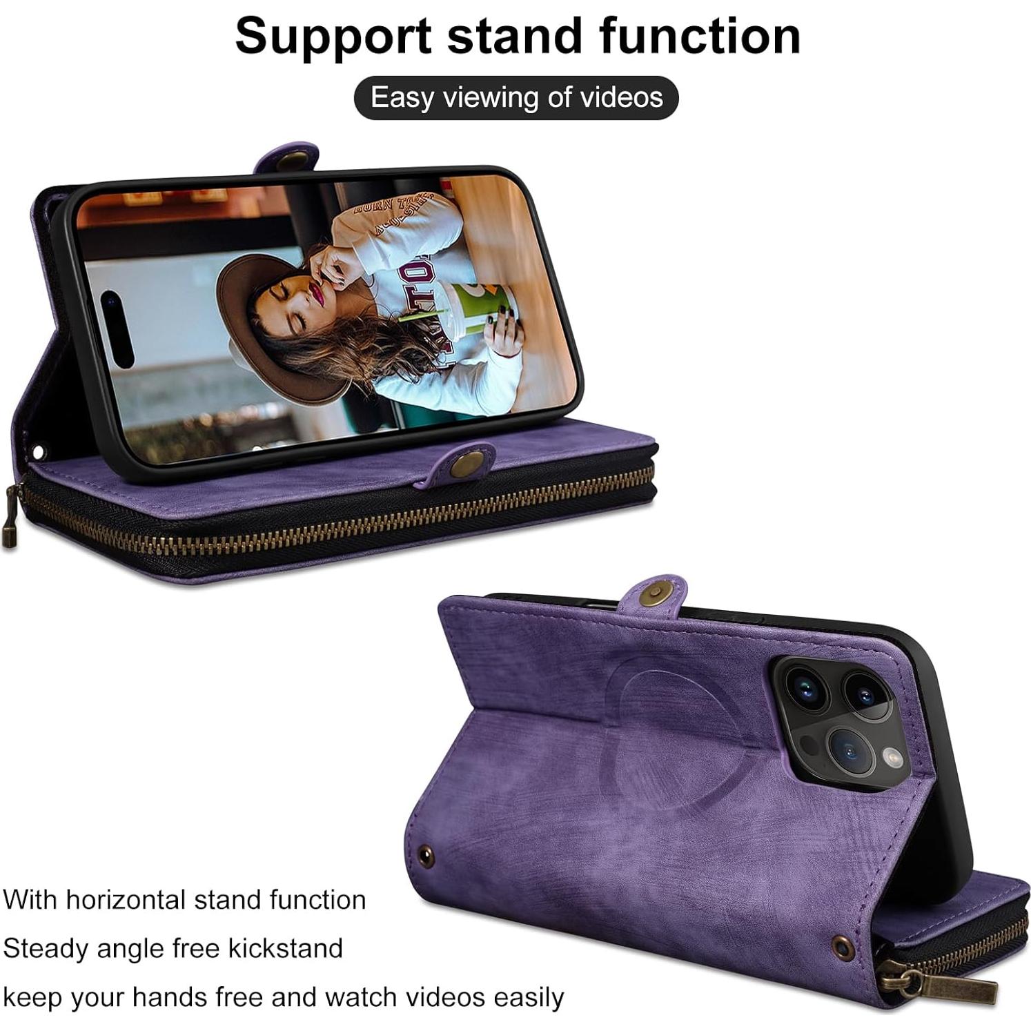 Funda Rssviss Plegable para iPhone 16 Pro 6.3" Morado con RFID