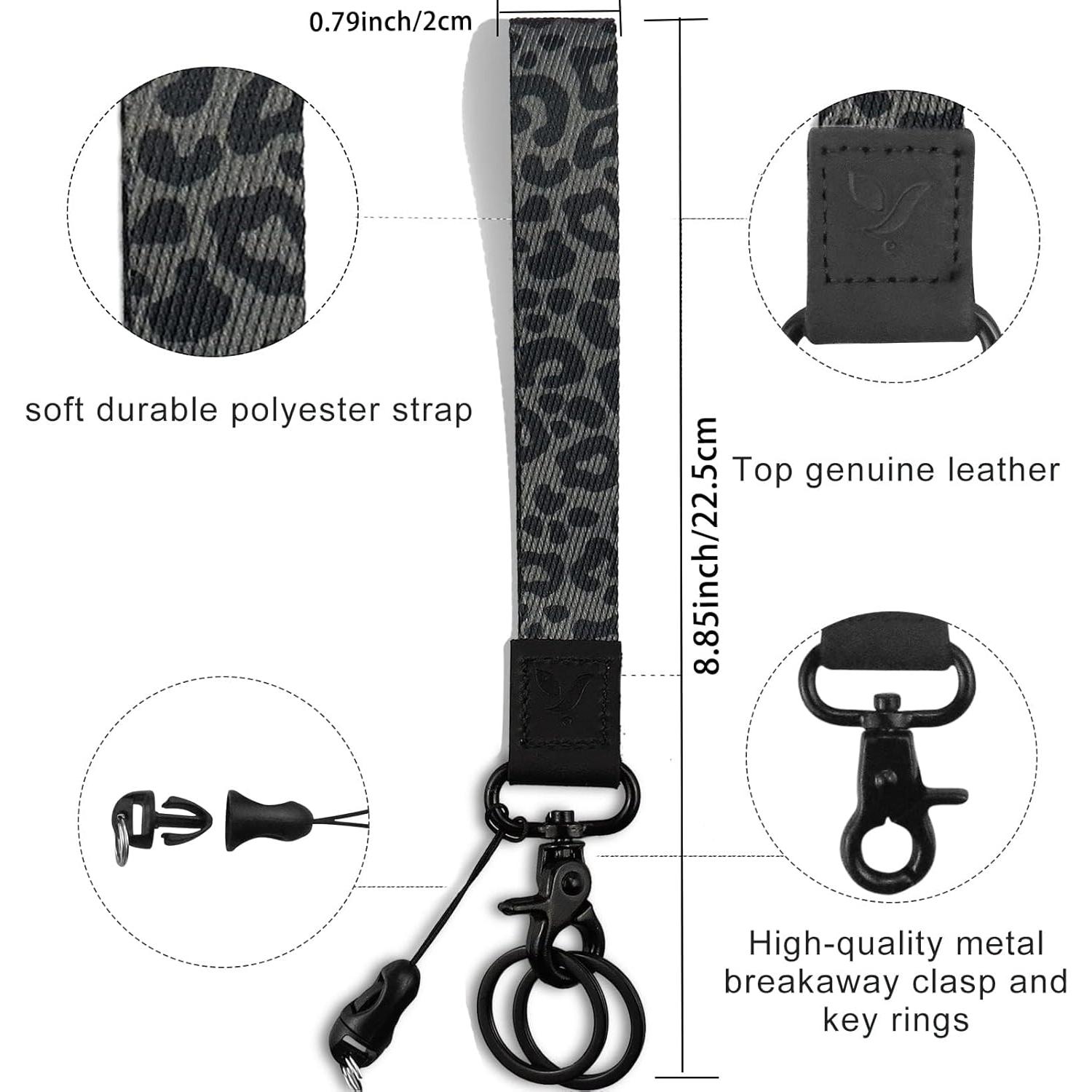 Lanyard de Muñeca Yiflin de Cuero Leopardo Negro 20.5cm