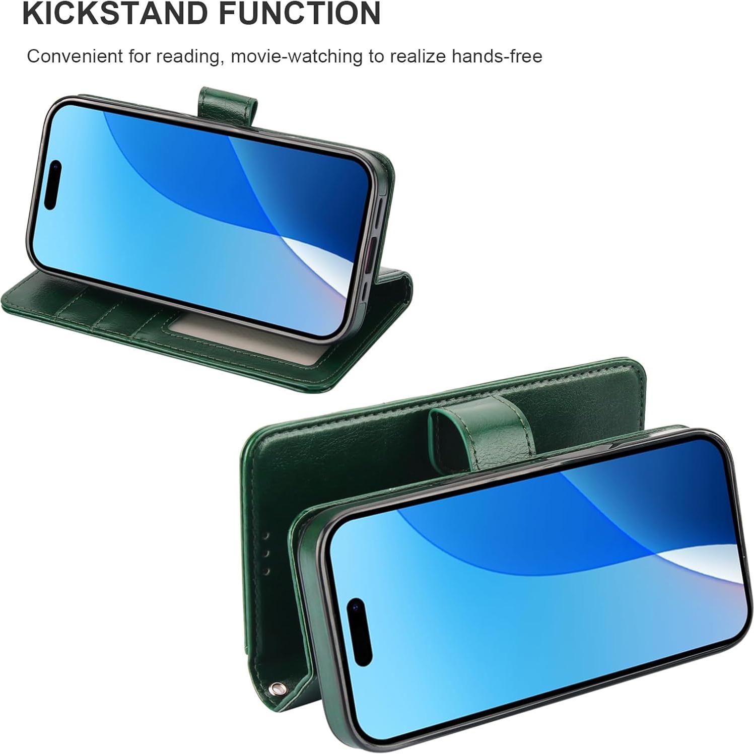 Funda Cartera Desmontable Bocasal para iPhone 16 Verde 6.1"