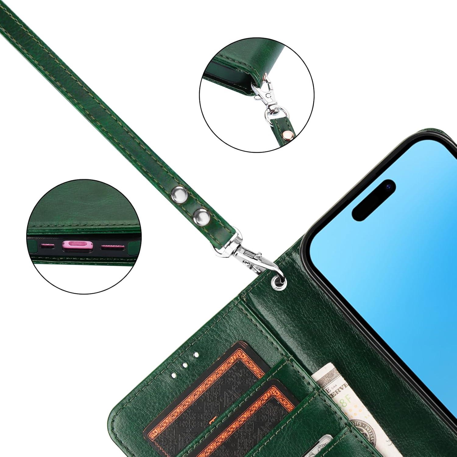 Funda Cartera Desmontable Bocasal para iPhone 16 Verde 6.1"