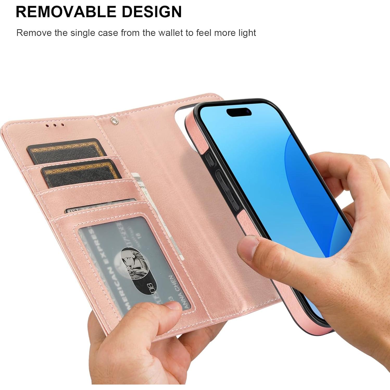 Funda Cartera Desmontable Bocasal para iPhone 16 Pro 6.3" Oro Rosa