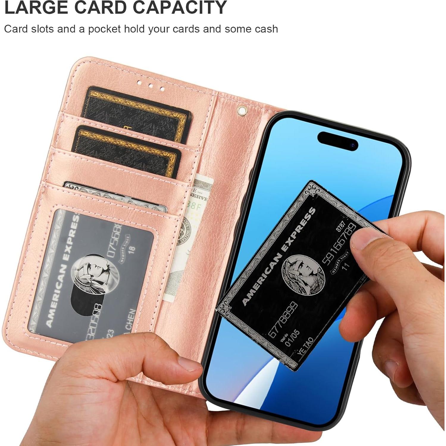 Funda Cartera Desmontable Bocasal para iPhone 16 Pro 6.3" Oro Rosa