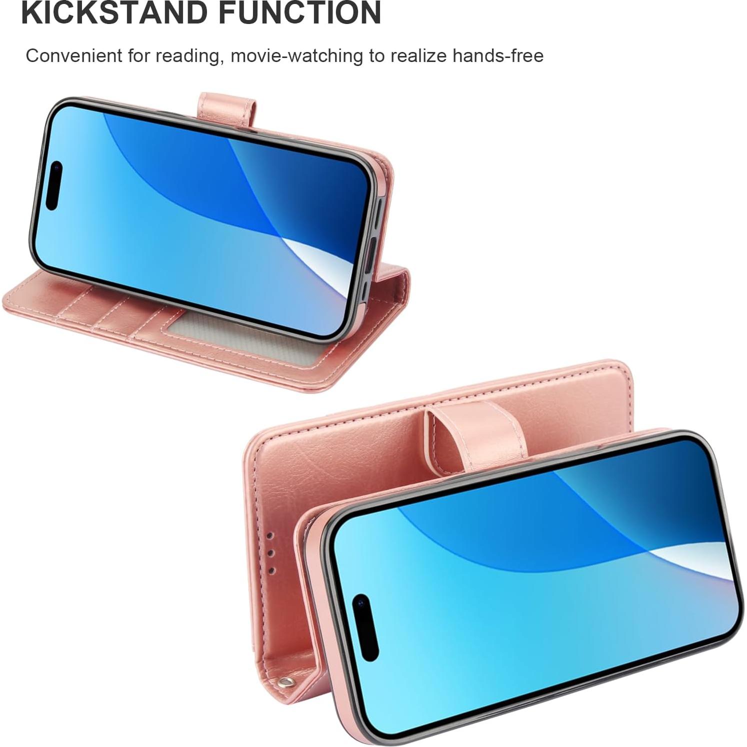 Funda Cartera Desmontable Bocasal para iPhone 16 Pro 6.3" Oro Rosa