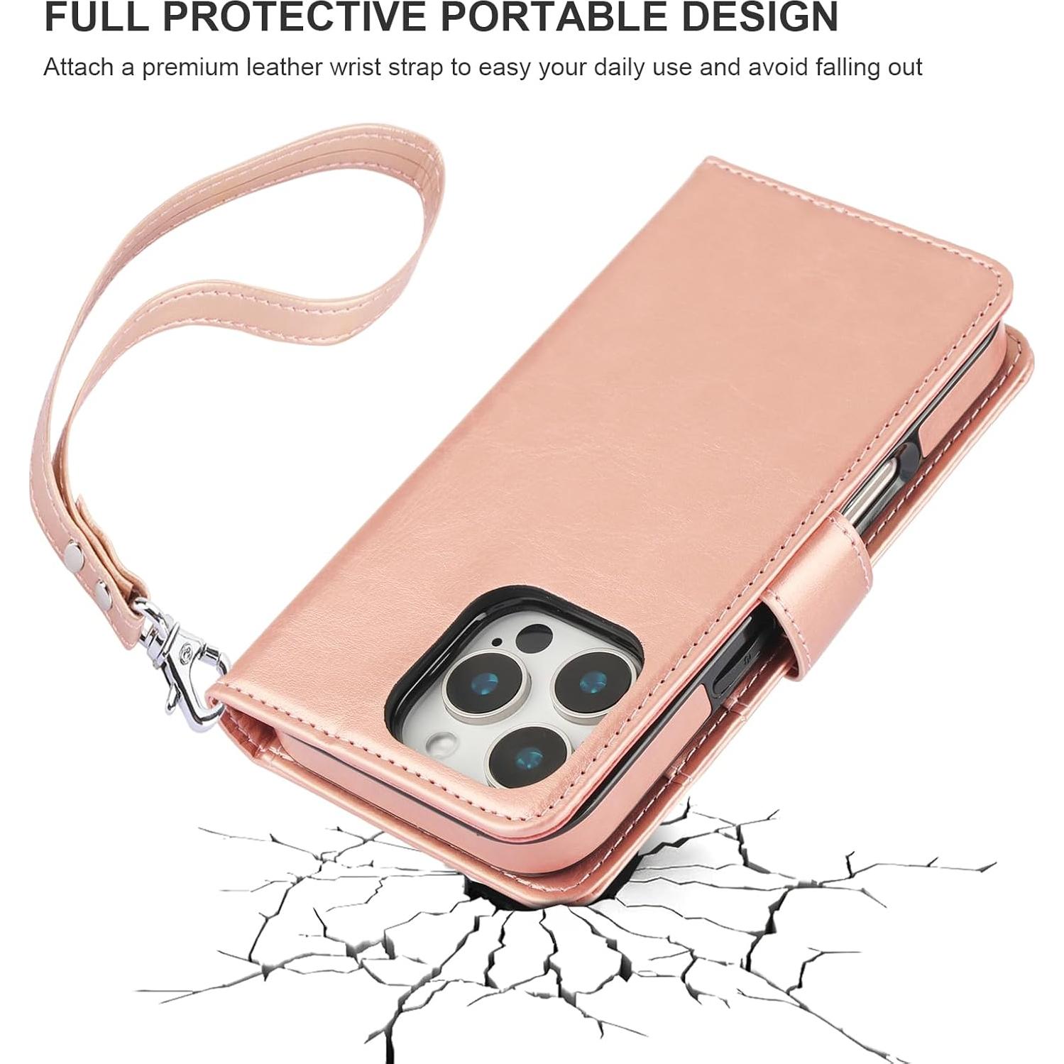 Funda Cartera Desmontable Bocasal para iPhone 16 Pro 6.3" Oro Rosa