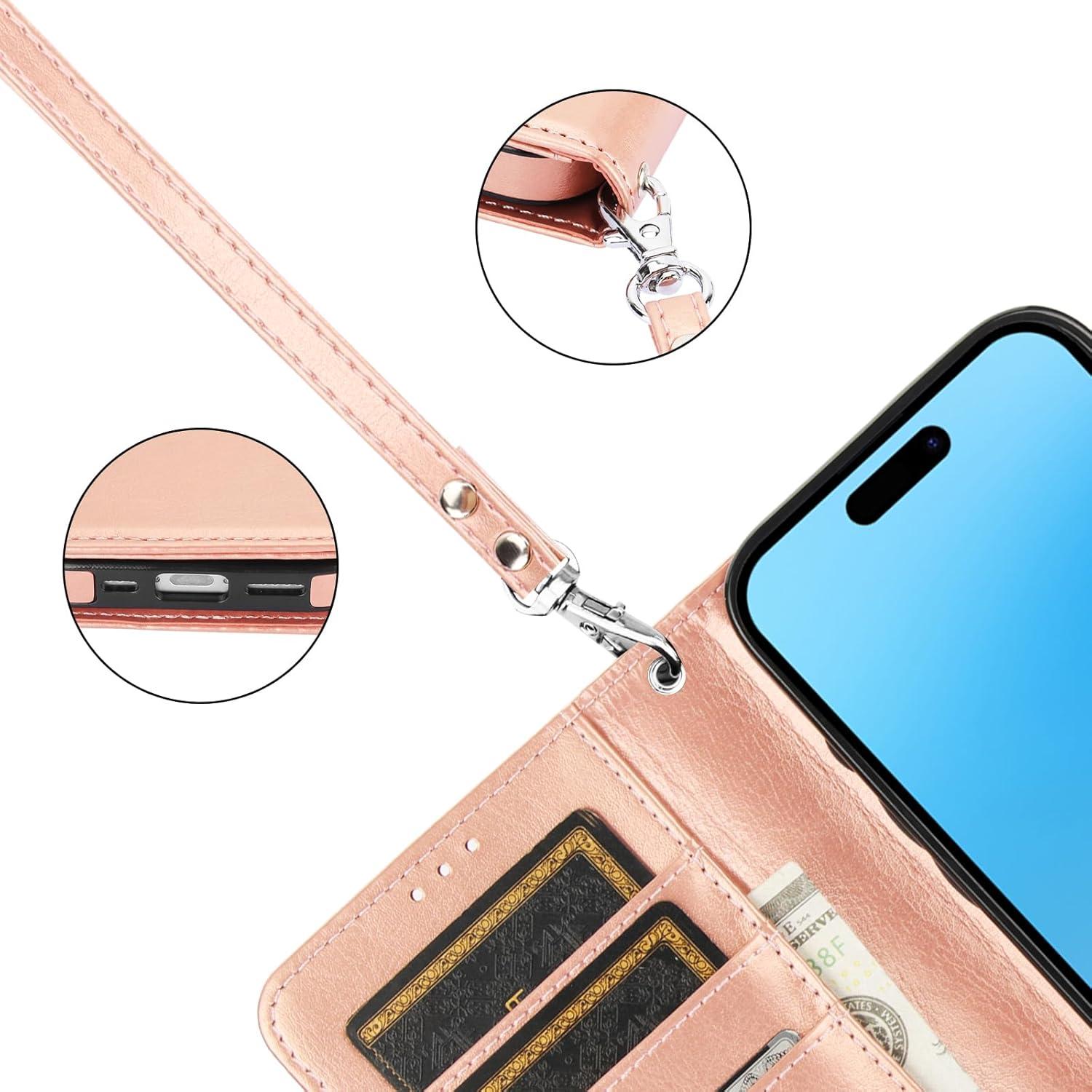 Funda Cartera Desmontable Bocasal para iPhone 16 Pro 6.3" Oro Rosa