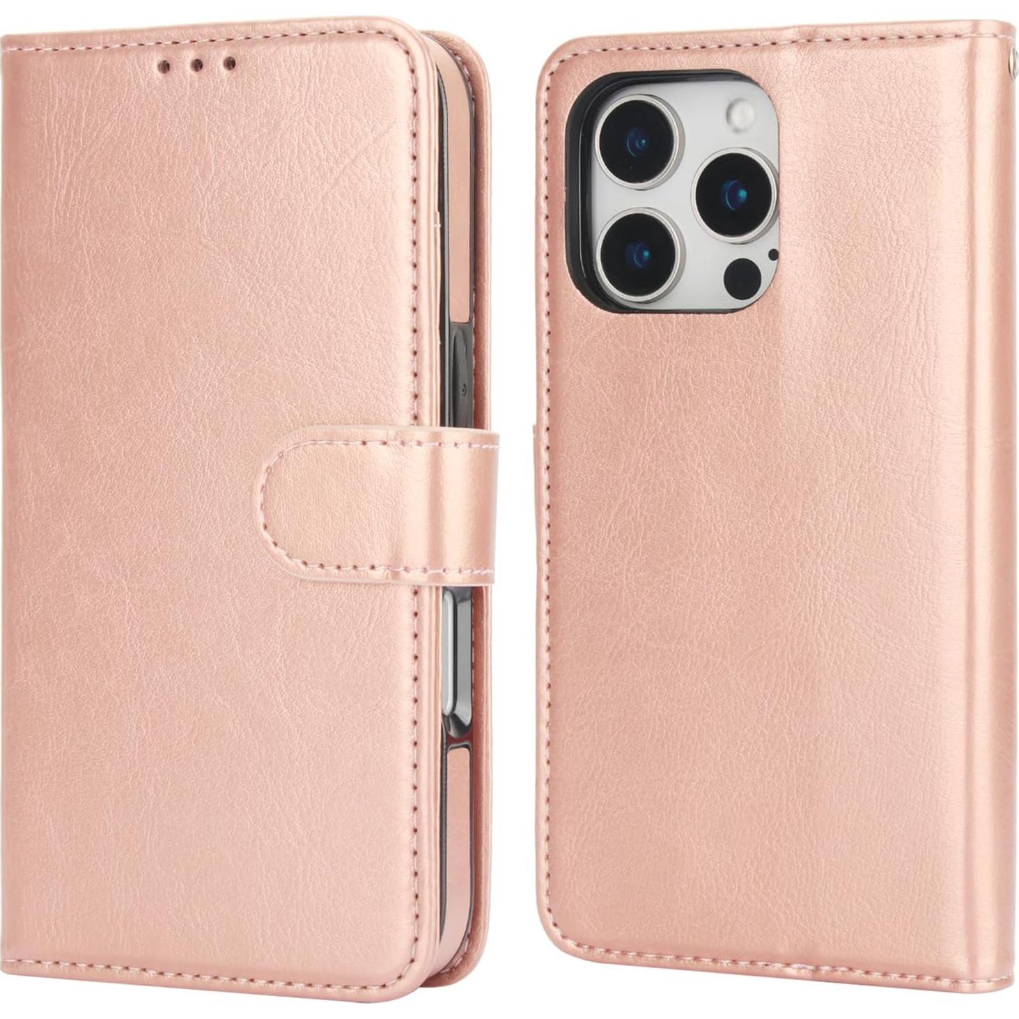 Funda Cartera Desmontable Bocasal para iPhone 16 Pro 6.3" Oro Rosa