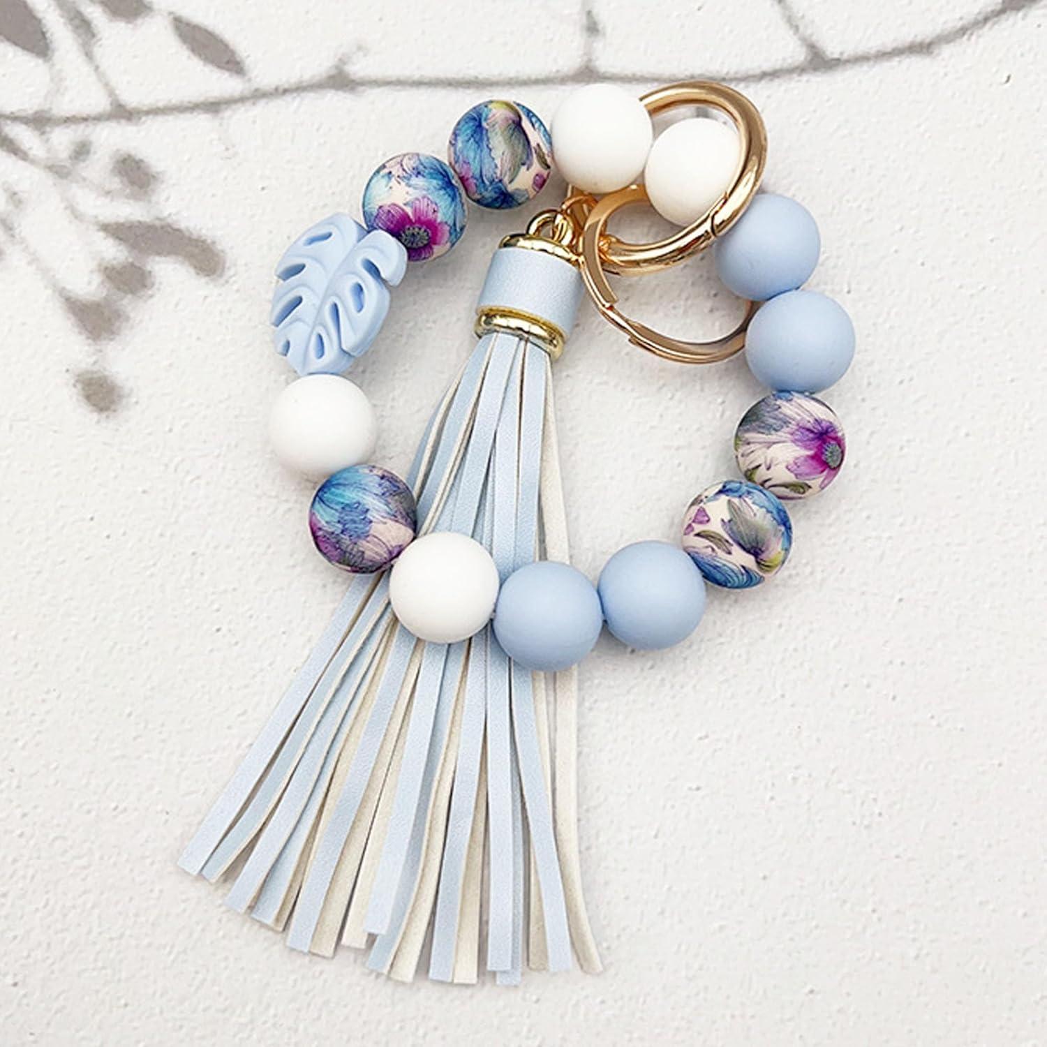 Llavero de muñeca con cuentas de silicona Phamines azul