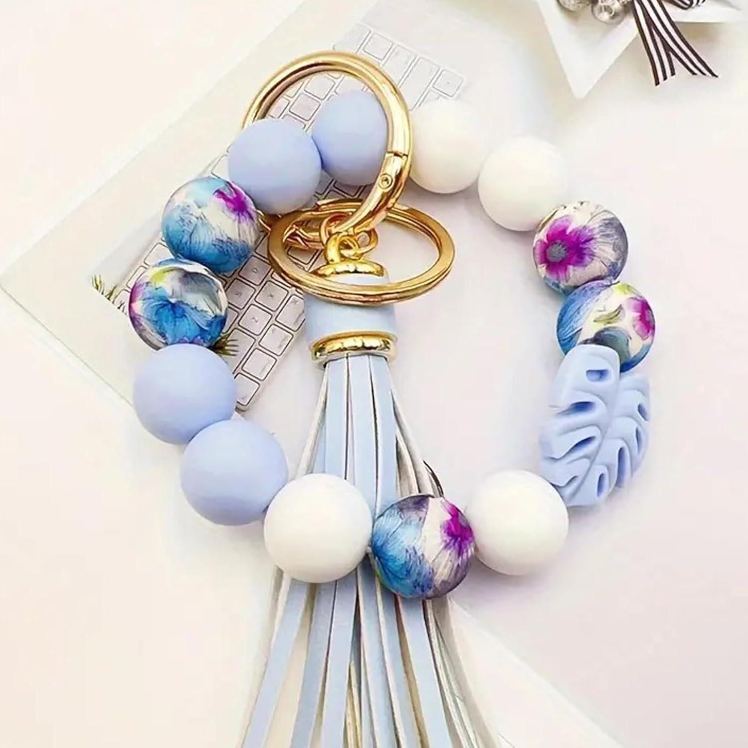 Llavero de muñeca con cuentas de silicona Phamines azul